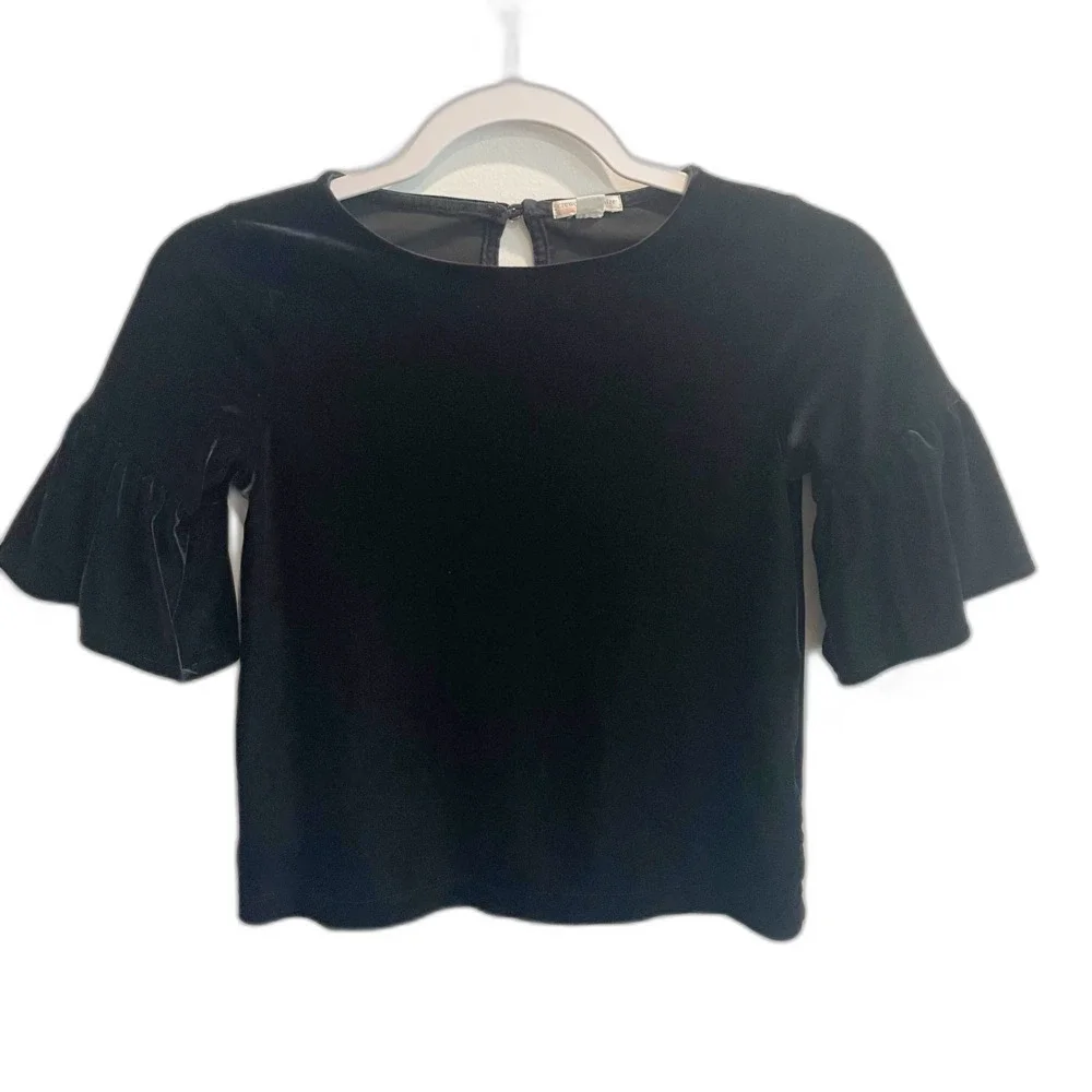 CrewCuts Black Velvet Bell Sleeve Top Girls Size 8 Semi Formal Holiday Preppy